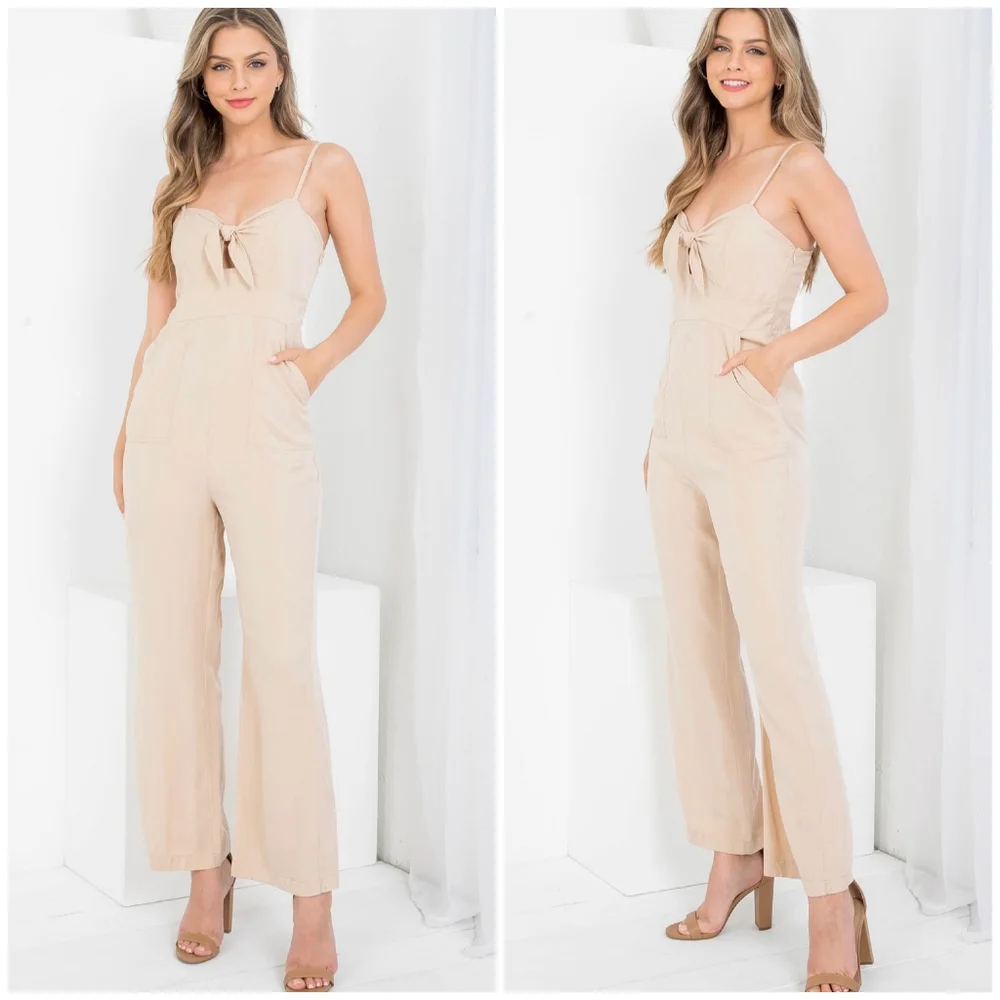 ILLA ILLA Adorable Cream Tencel Straight Leg Sweetheart Jumpsuit - Picture 4 of 10